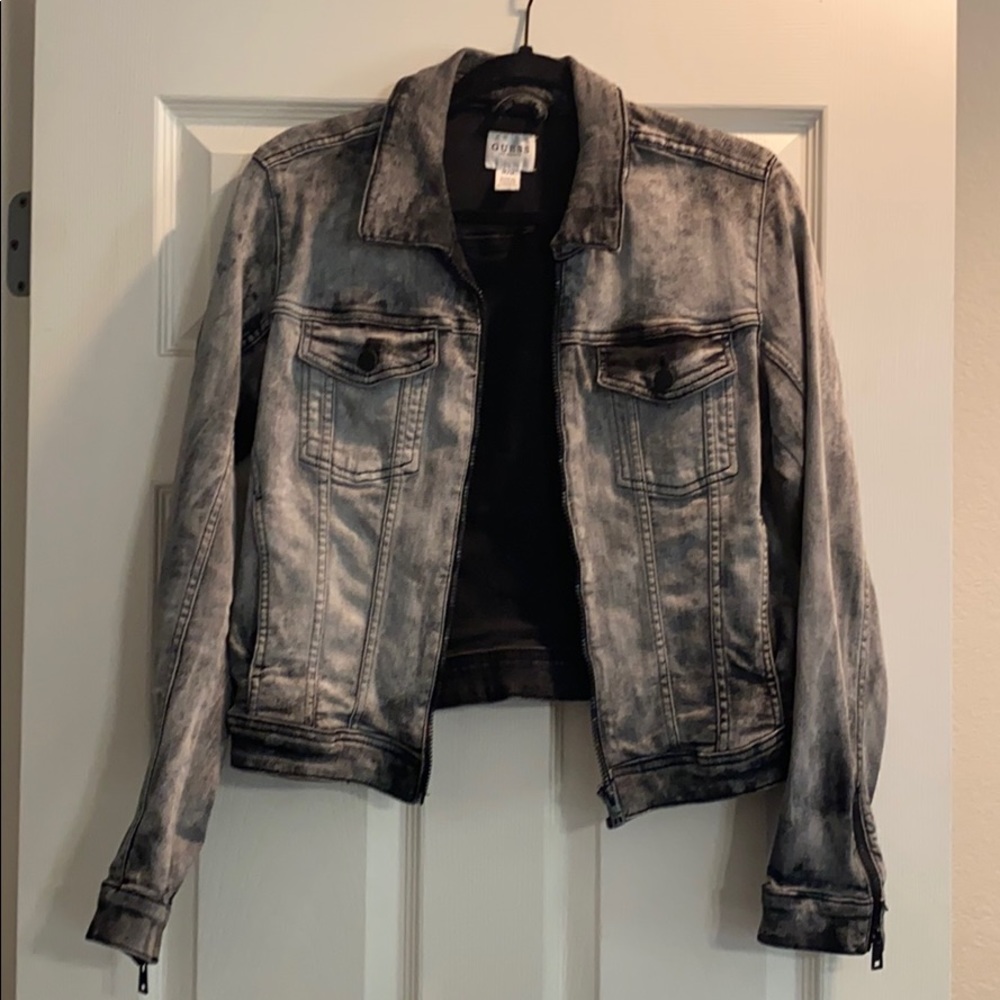 Grey acid wash jean jacket